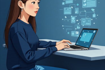 語意搜尋意象圖，描繪使用者以自然語言提問，AI 理解背後語意意圖並生成回答的過程轉化畫面