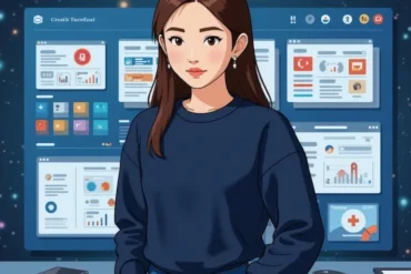 Skywork AI 多模態內容產出場景圖，展示一位使用者與五種內容格式的整合工作情境