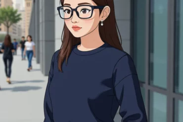 Z 穿著科技感服飾，戴著時尚設計的 Meta 智慧眼鏡，呈現未來感與專業感的形象