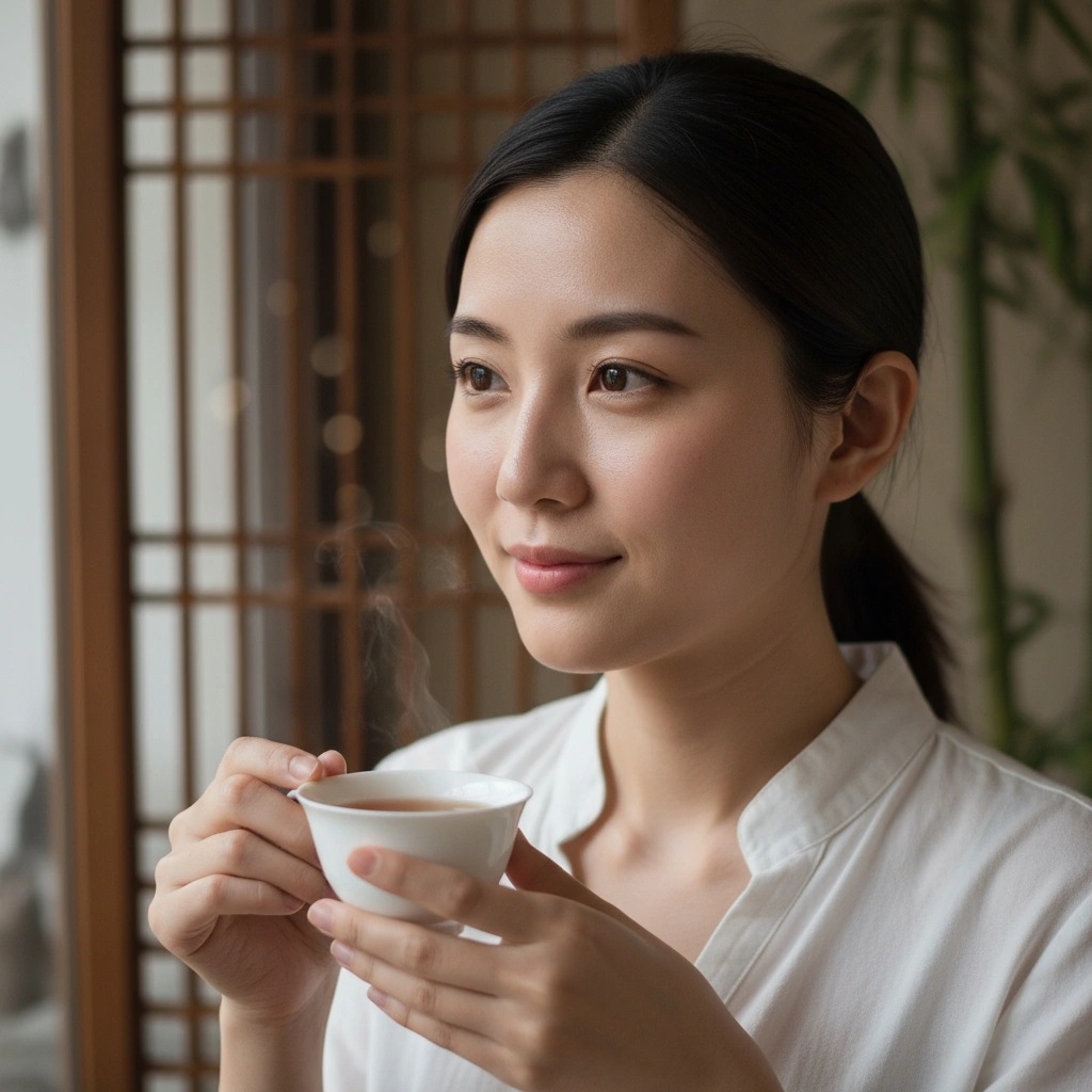 使用 Gemini 2.5 Flash Image (nano banana ) 生成的台灣美女在茶館喝荼的圖像