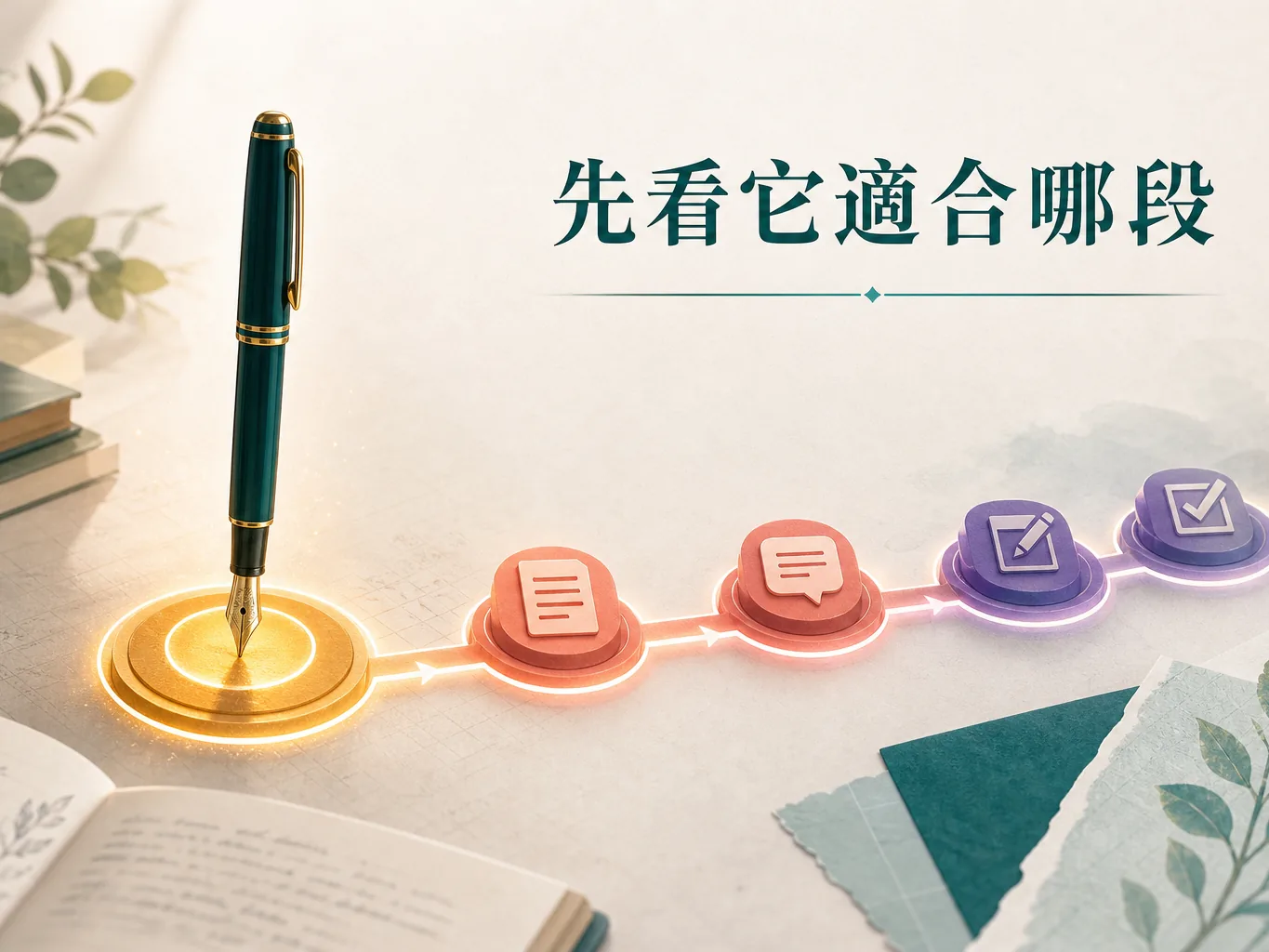 Gemini 寫作適合前段概念圖，圖中文字：先看它適合哪段