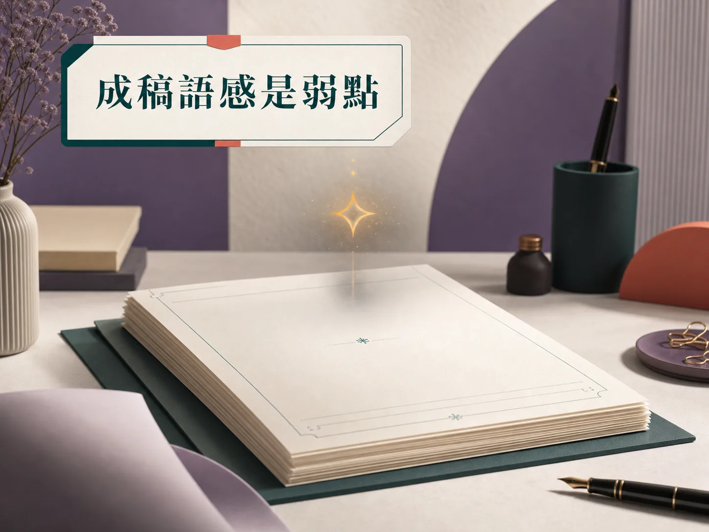 Gemini 成稿語感弱點概念圖，圖中文字：成稿語感是弱點