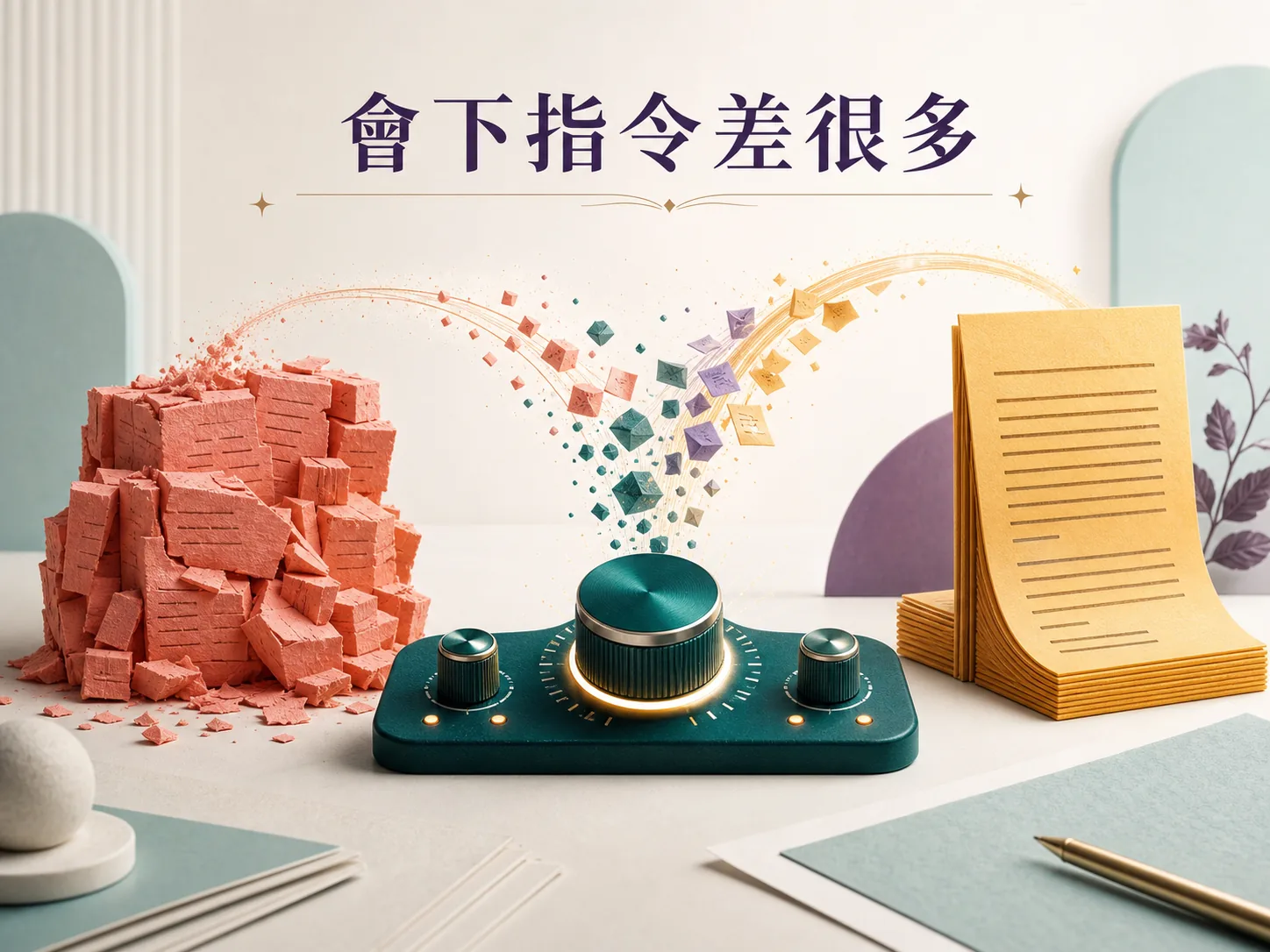 Gemini 指令補強概念圖，圖中文字：會下指令差很多