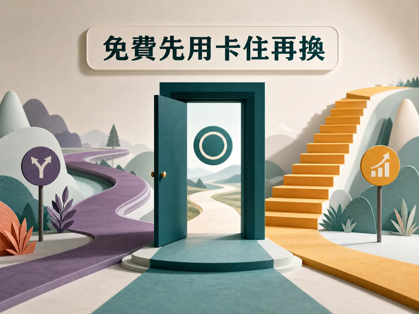 Gemini 免費先用卡住再換概念圖，圖中文字：免費先用卡住再換