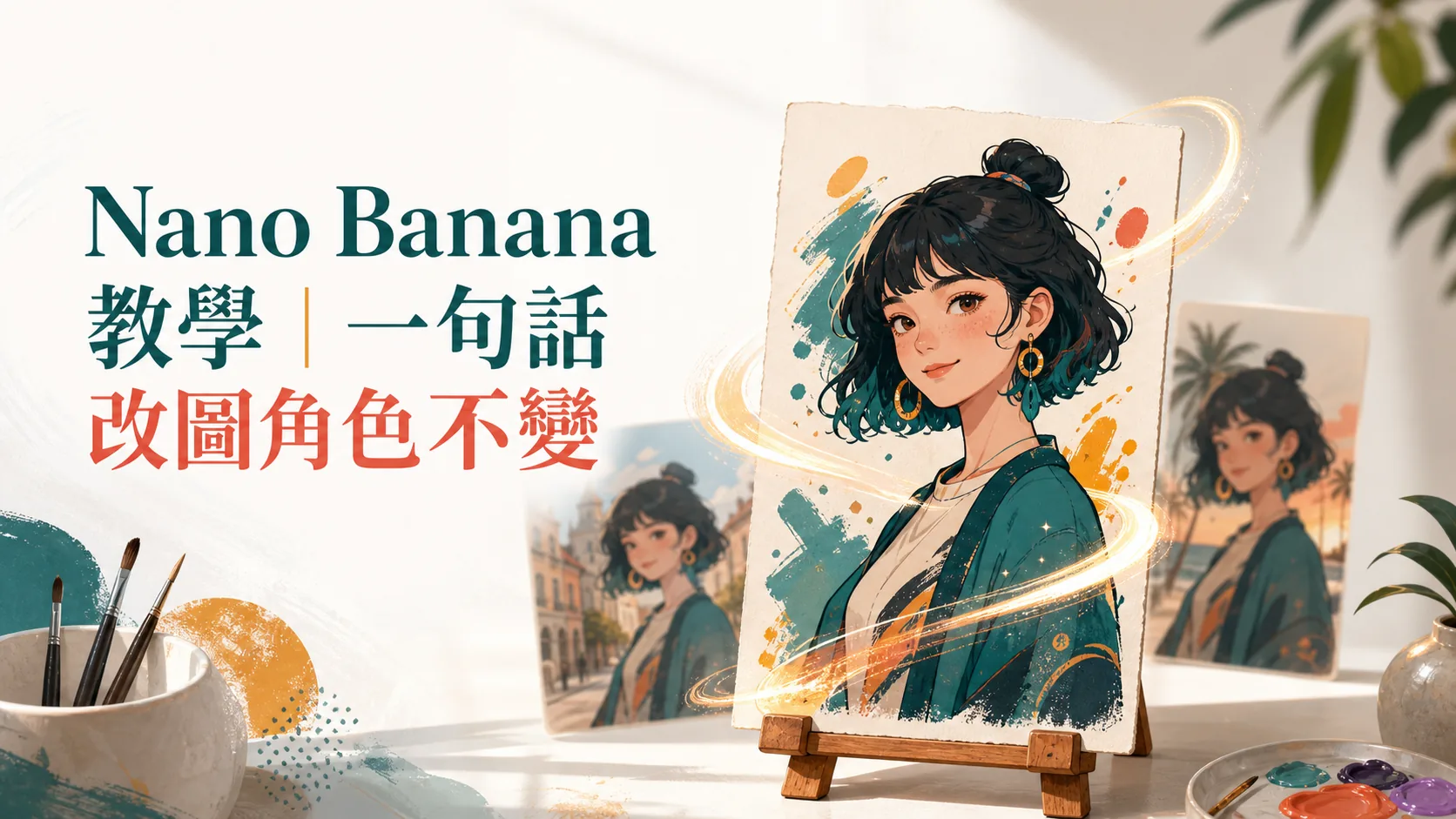 Nano Banana 教學封面：一句話改圖角色不變