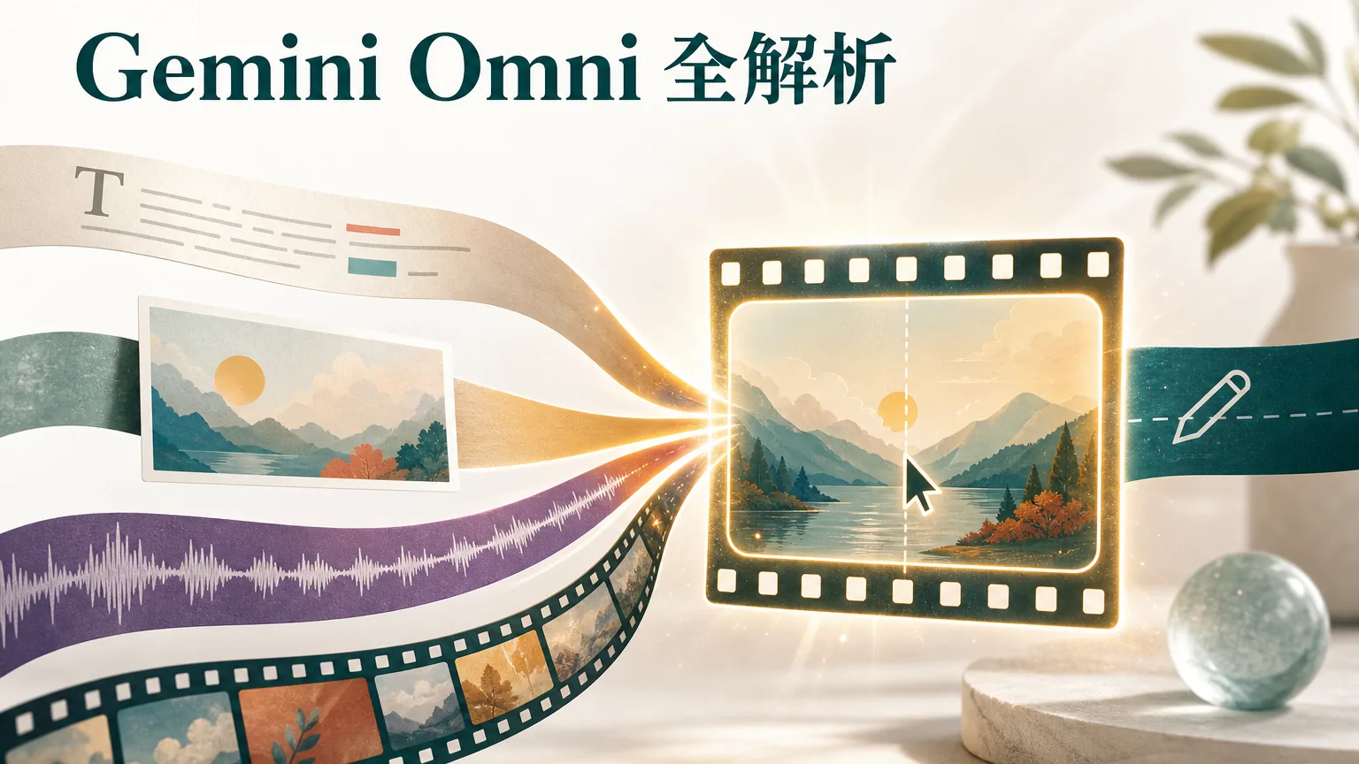Gemini Omni 多模態生影片模型概念封面，圖中文字：Gemini Omni 全解析